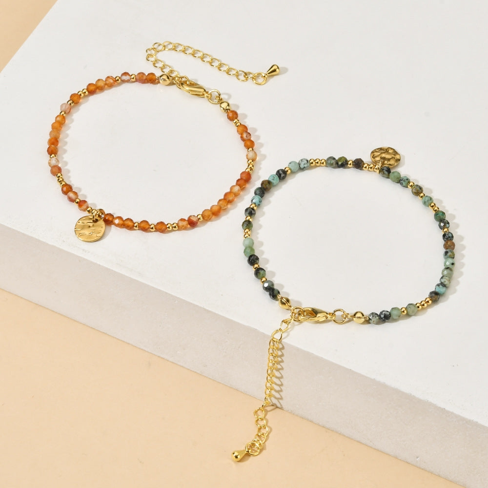 Modern Geometric Natural Stone Beaded Bracelet with Stainless Steel and Crystal Accents