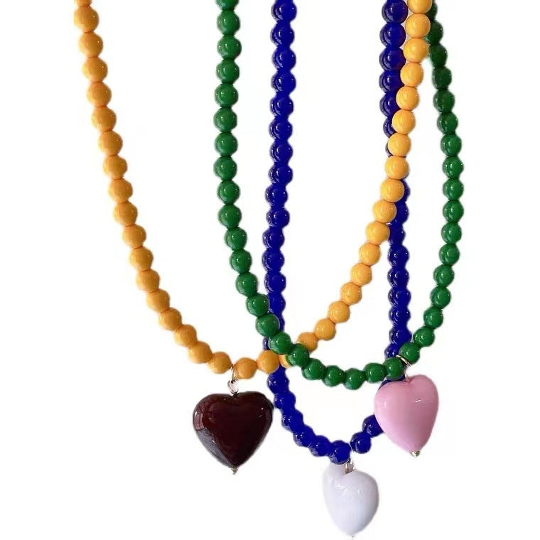 Modern Heart Shape Beaded Pendant Necklace for Women