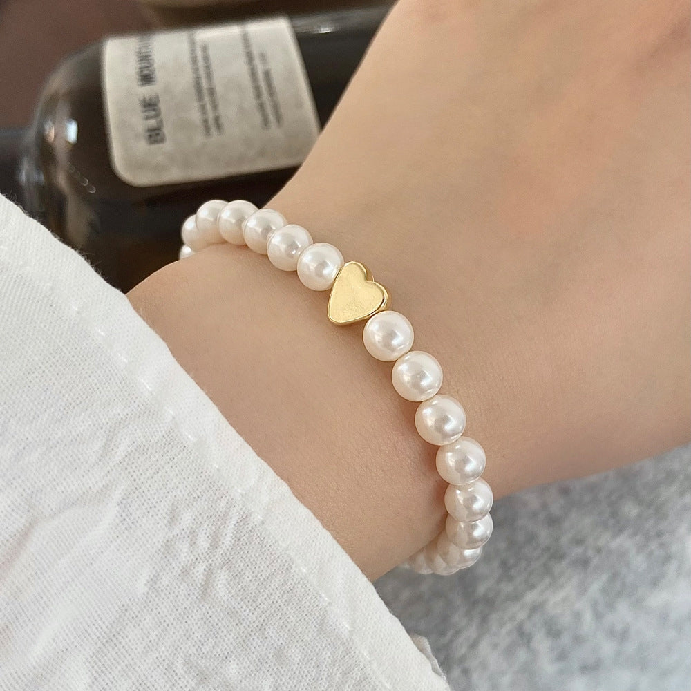 Modern Heart Shape Freshwater Pearl Love Bracelet for Women