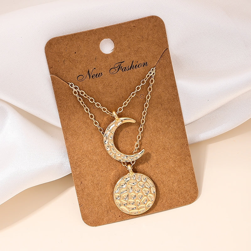 Modern Classic Double Layer Moon Pendant Necklace for Women