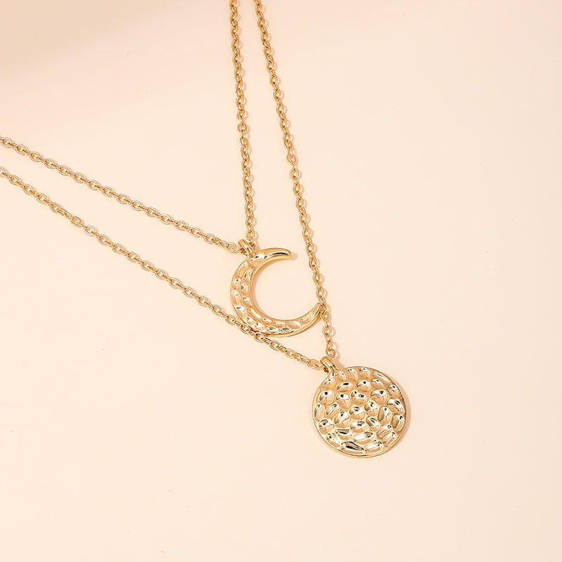 Modern Classic Double Layer Moon Pendant Necklace for Women