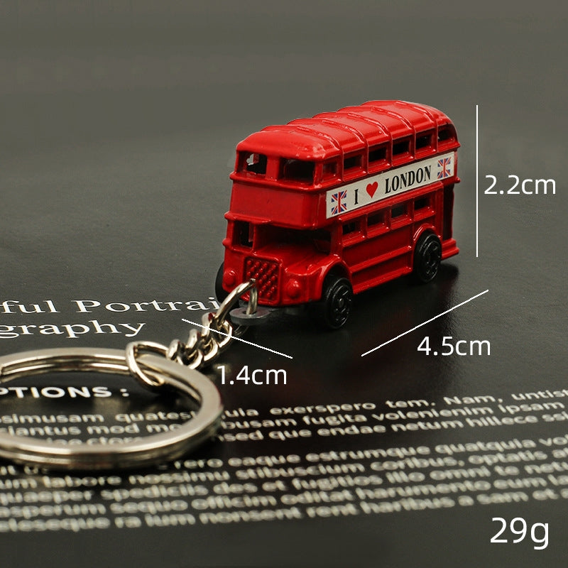 London Souvenir Red Bus & Phone Booth Keychain with Modern Color Block Design