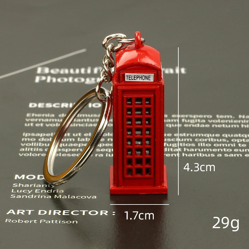 London Souvenir Red Bus & Phone Booth Keychain with Modern Color Block Design