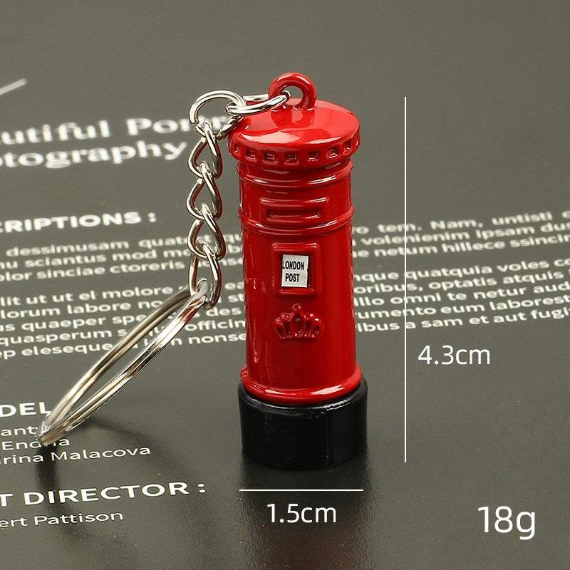 London Souvenir Red Bus & Phone Booth Keychain with Modern Color Block Design