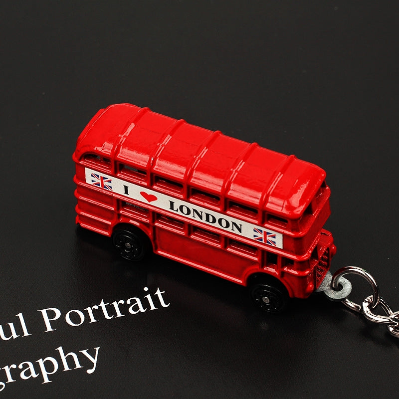 London Souvenir Red Bus & Phone Booth Keychain with Modern Color Block Design