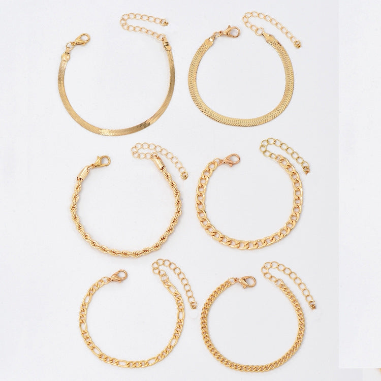 Modern Unisex Metallic Bracelet Set - 6 Piece Gold Collection