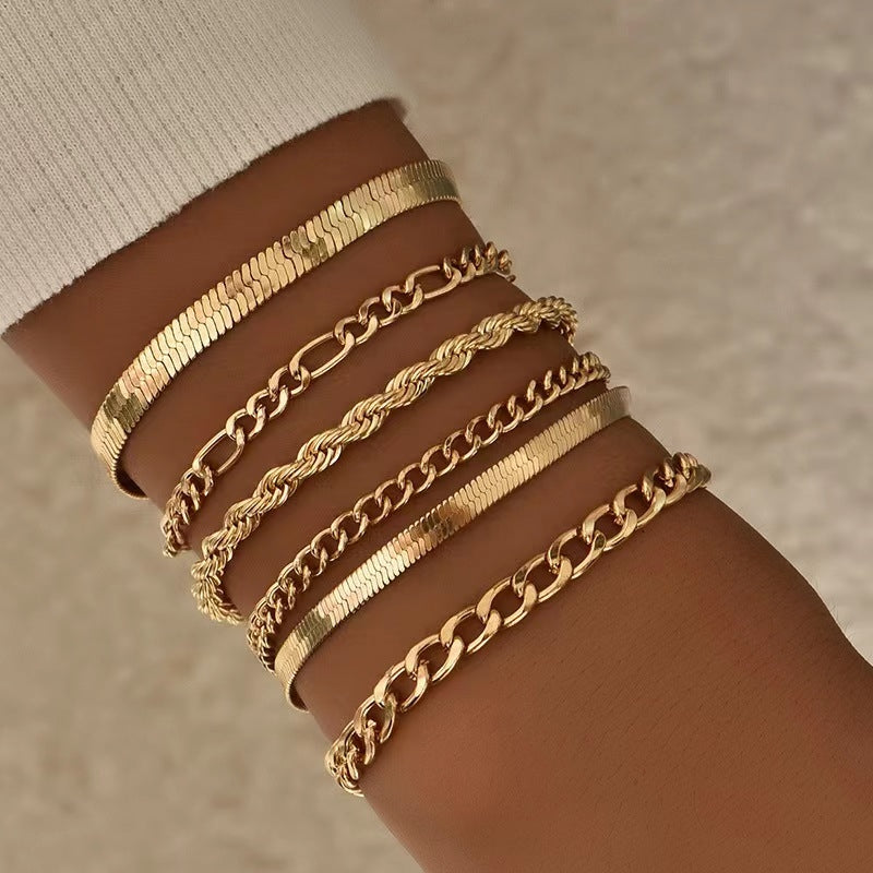 Modern Unisex Metallic Bracelet Set - 6 Piece Gold Collection