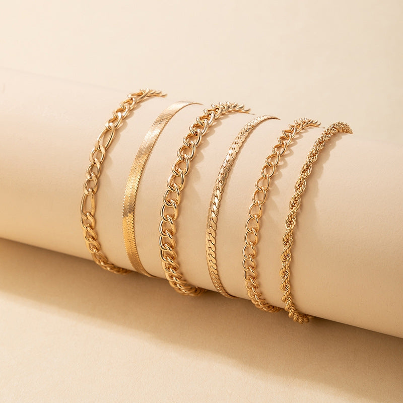 Modern Unisex Metallic Bracelet Set - 6 Piece Gold Collection