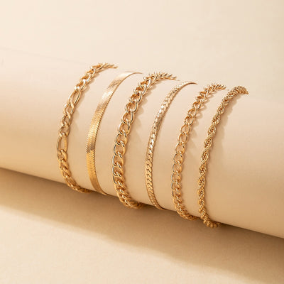 Modern Unisex Metallic Bracelet Set - 6 Piece Gold Collection