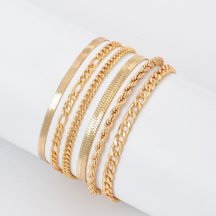 Modern Unisex Metallic Bracelet Set - 6 Piece Gold Collection