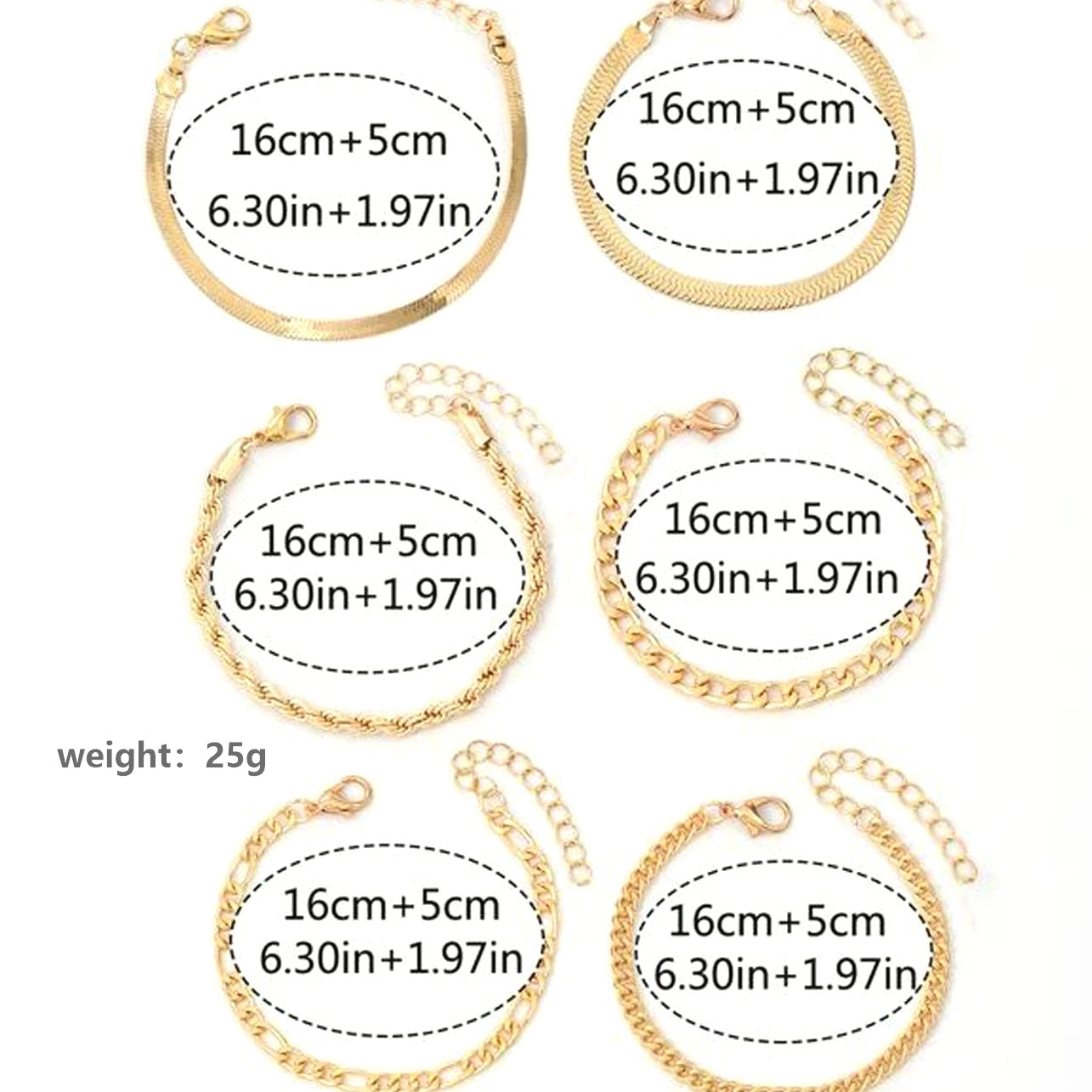 Modern Unisex Metallic Bracelet Set - 6 Piece Gold Collection