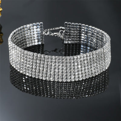 Modern Rhinestone Multi-Row Choker Necklace for Women