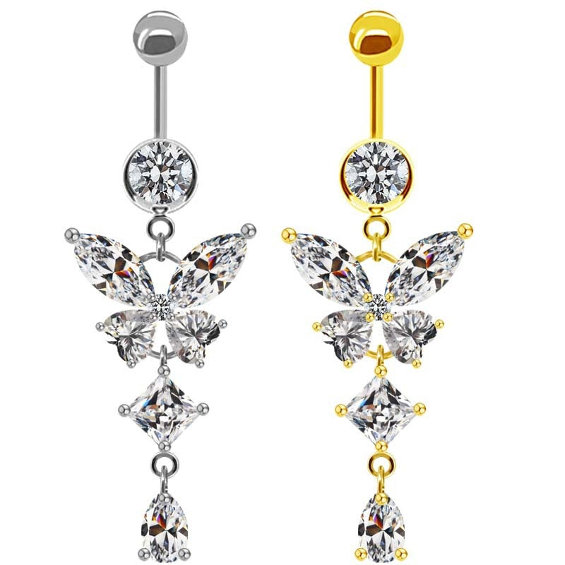 Modern Style Streetwear Shiny Butterfly Stainless Steel Rhinestone Plating Inlay Rhinestones White Gold Plated Gold Plated Belly Ring