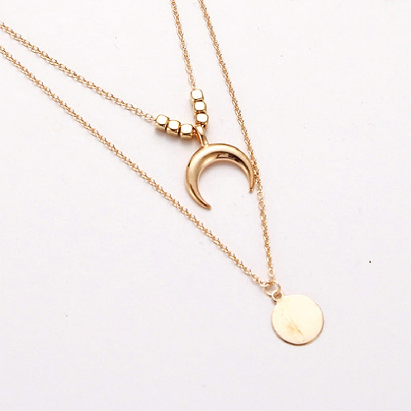 Moon Disc Multi-layer Necklace - Trendy Minimalist Design for Women