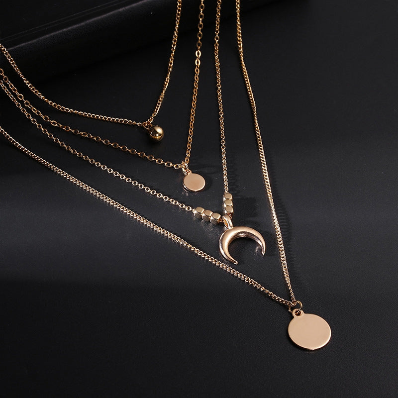 Moon Disc Multi-layer Necklace - Trendy Minimalist Design for Women