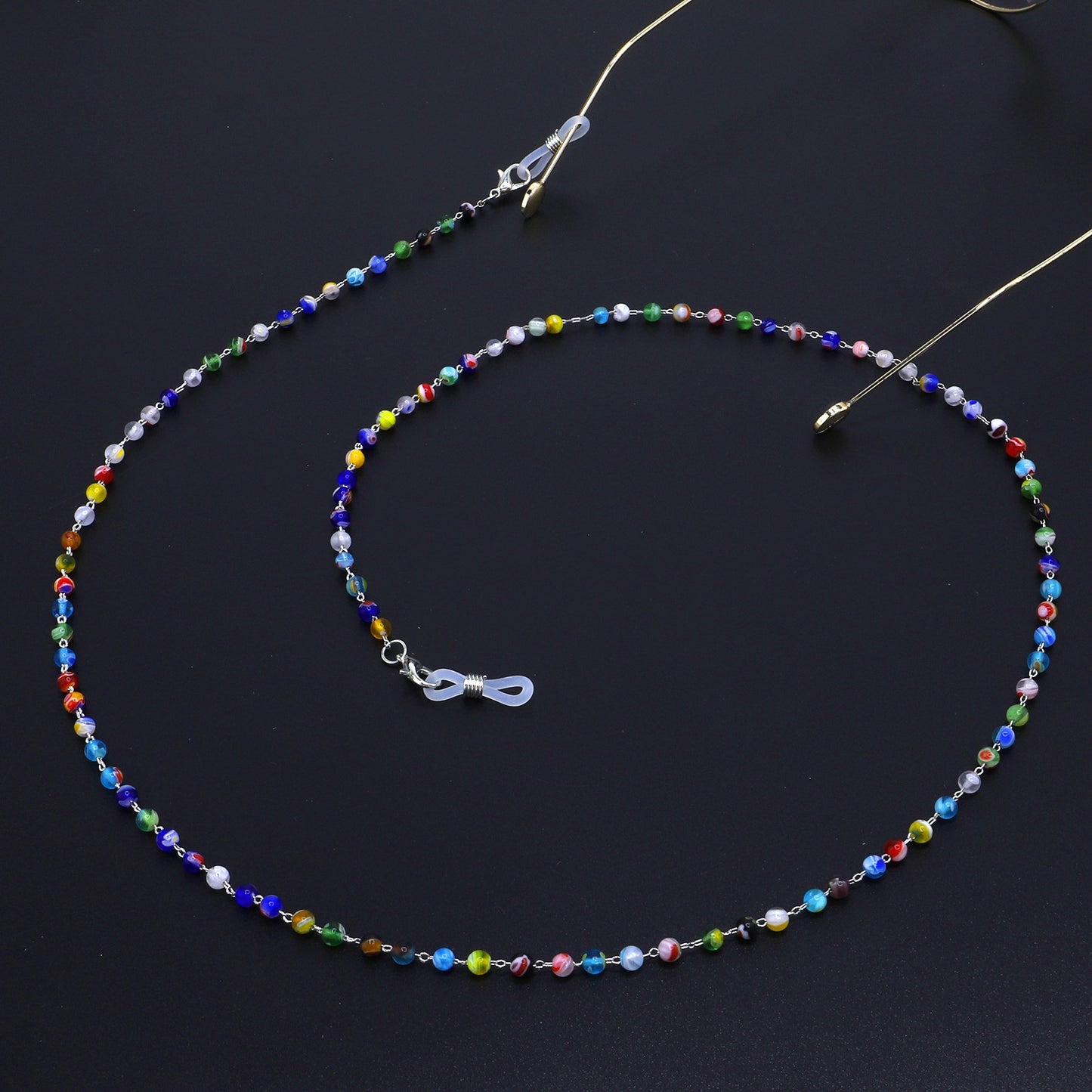 Natural Round Millefiori Glass Beaded Eyeglass Chain