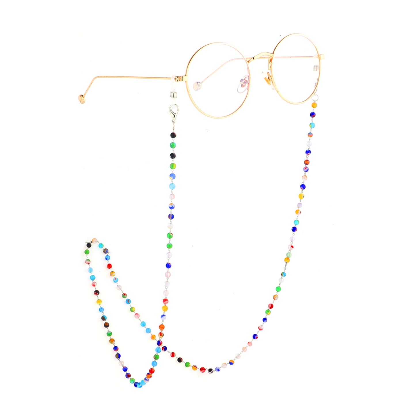 Natural Round Millefiori Glass Beaded Eyeglass Chain