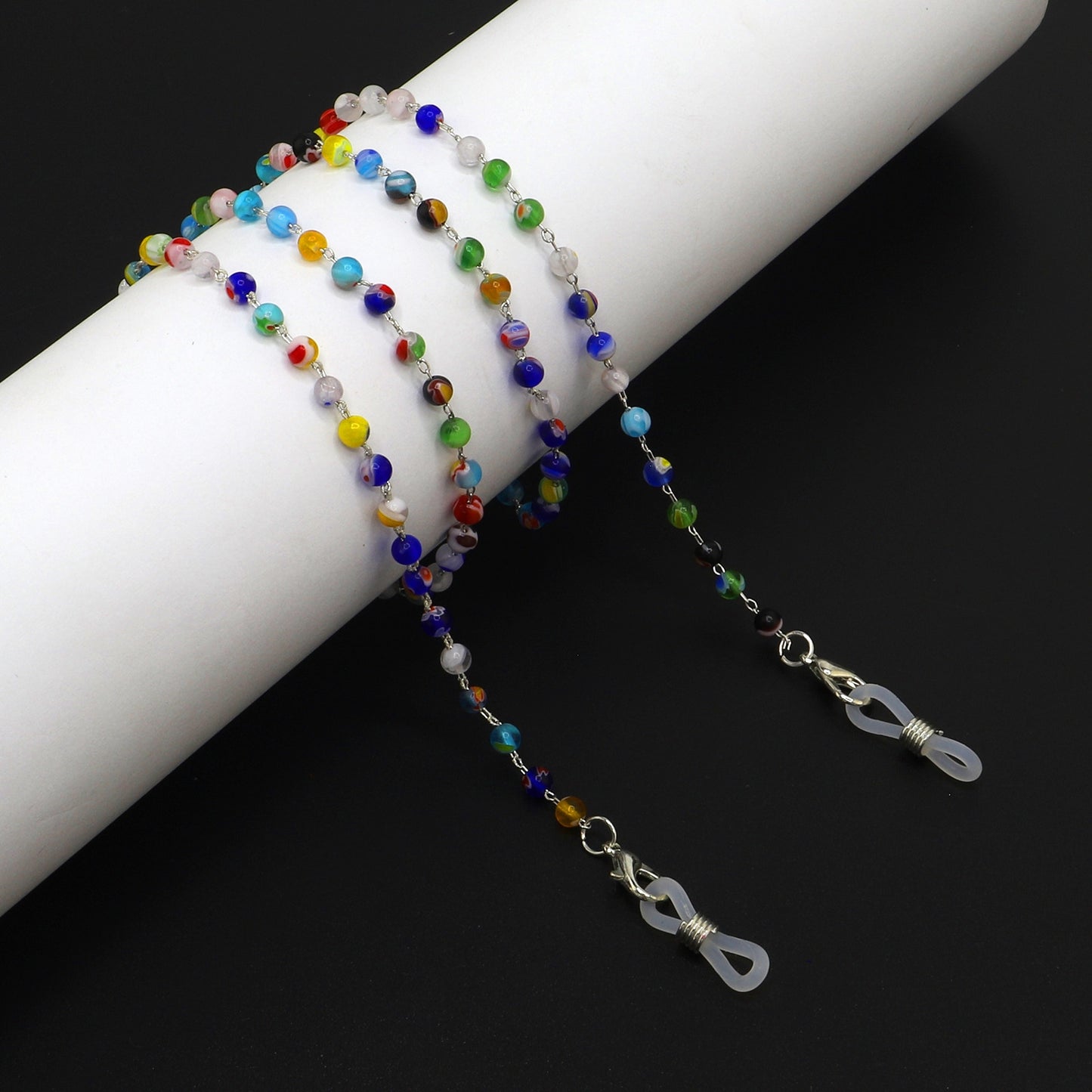 Natural Round Millefiori Glass Beaded Eyeglass Chain