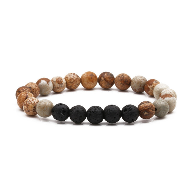 Natural Stone Sunstone and Black Rutilated Quartz Bracelet for Men