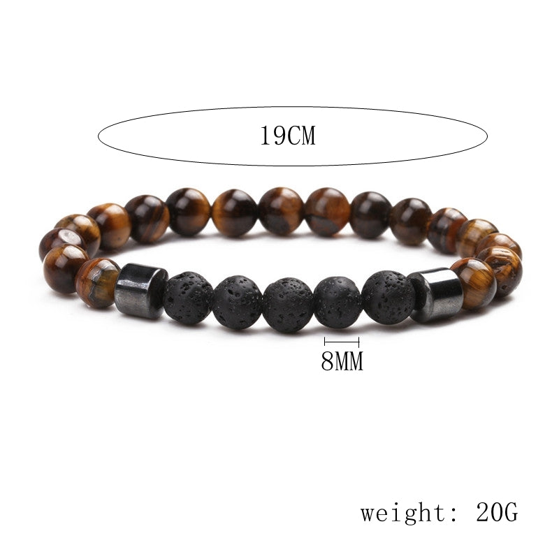 Natural Stone Geometric Beaded Bracelet with Tiger Eye and Volcanic Stone