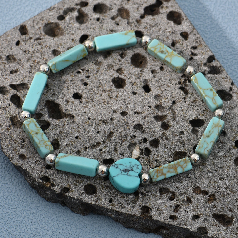 Natural Stone Turquoise Heart Shape Beaded Bracelet