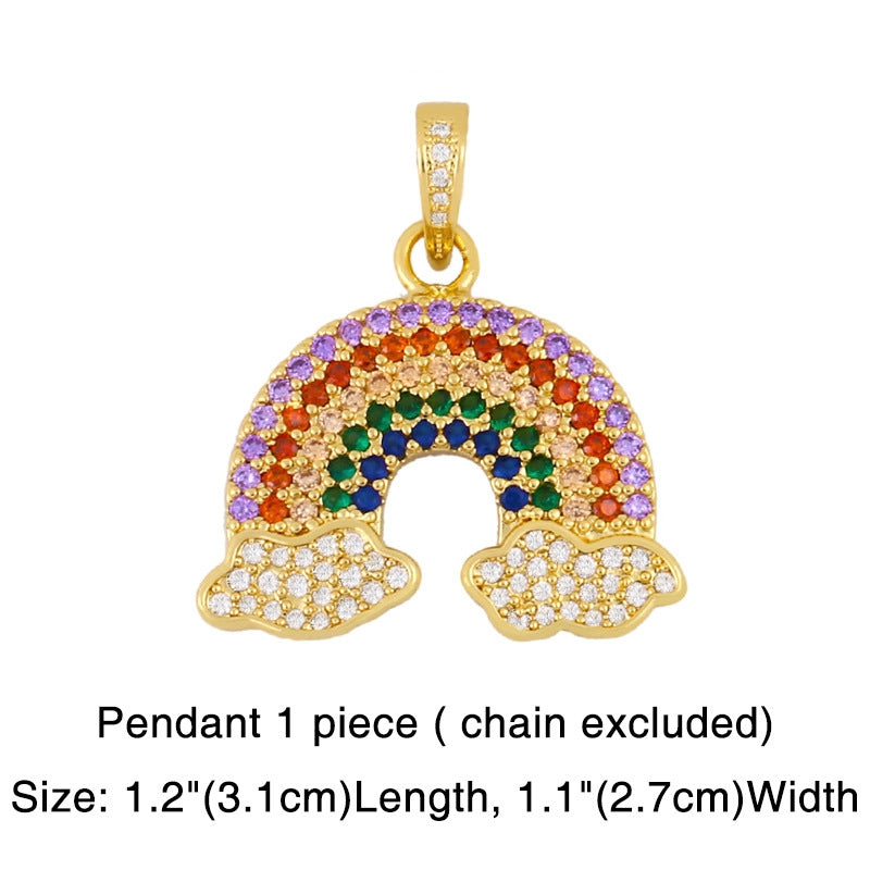 Rainbow Zircon Pendant Thick Chain Necklace - Colorful Hiphop Style