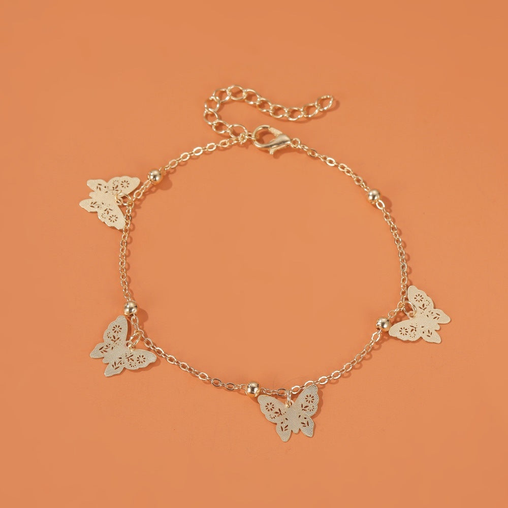 Hollow Butterfly Pendant Anklet Set - Summer Beach Style