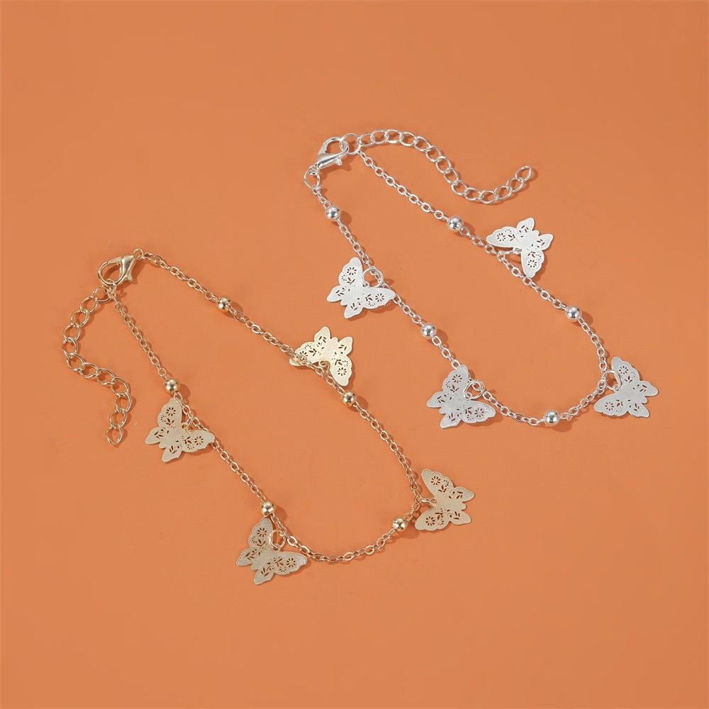 Hollow Butterfly Pendant Anklet Set - Summer Beach Style