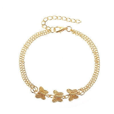 Butterfly Metal Texture Double-Layer Anklet