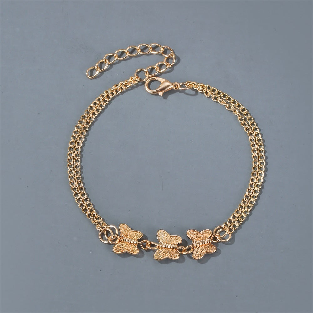 Butterfly Metal Texture Double-Layer Anklet