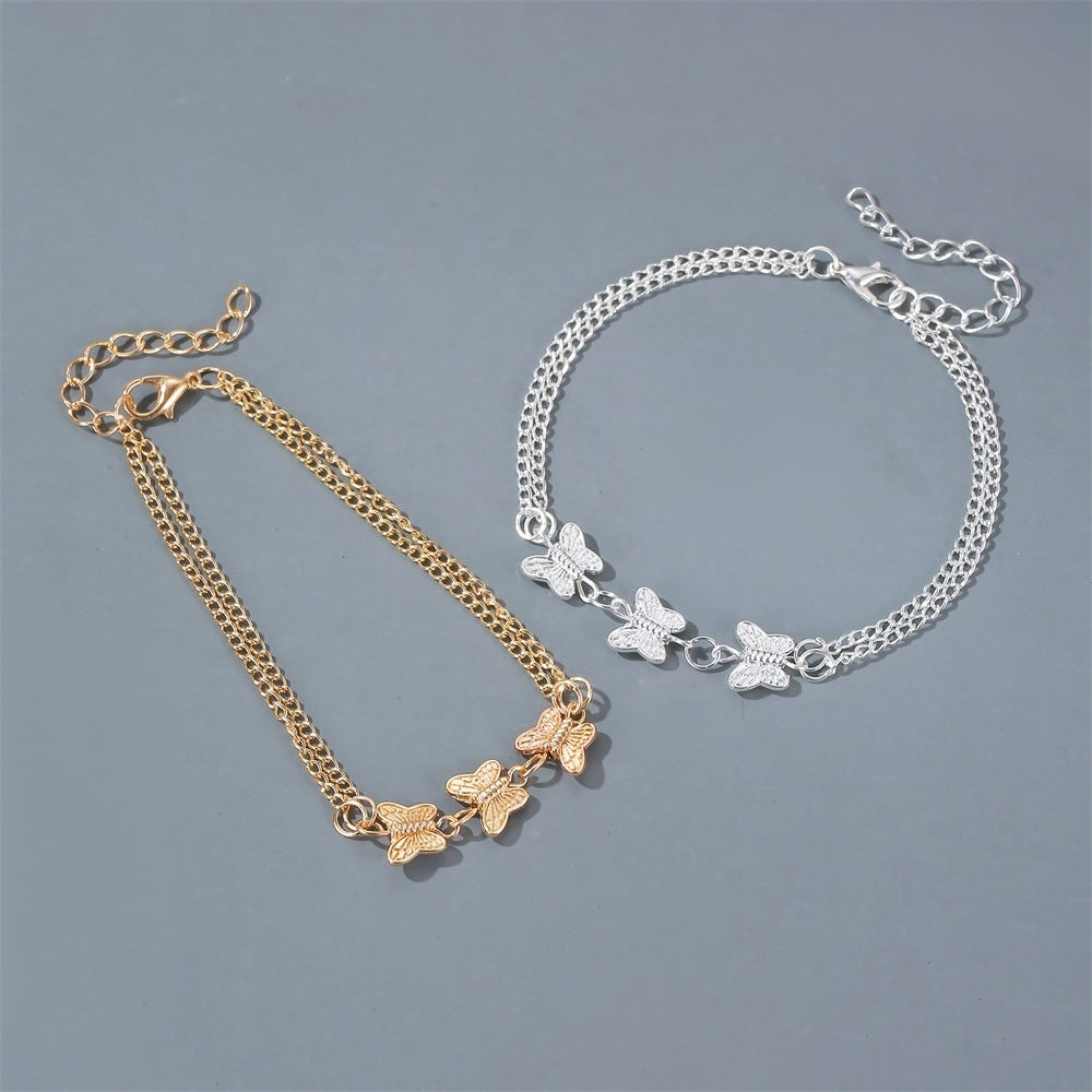 Butterfly Metal Texture Double-Layer Anklet