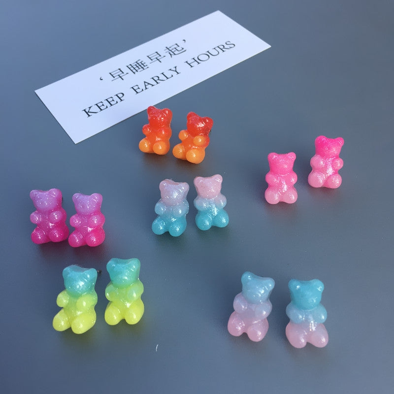 Gradient Candy Color Bear Stud Earrings - Cute and Playful Design