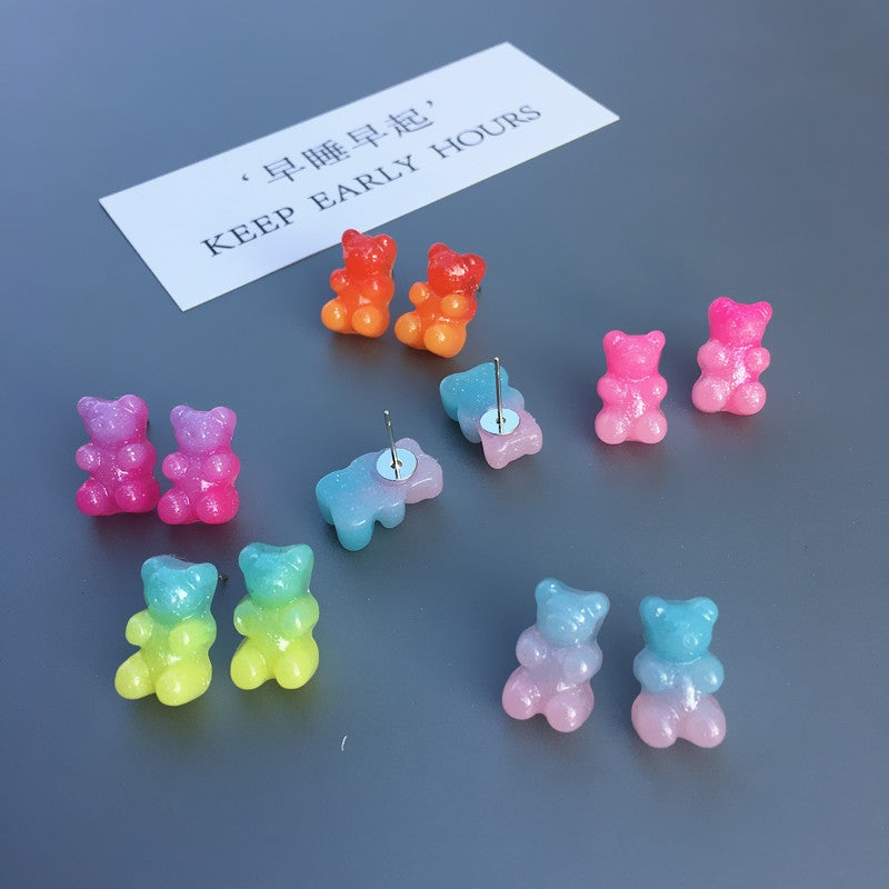 Gradient Candy Color Bear Stud Earrings - Cute and Playful Design