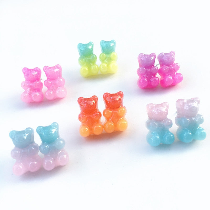 Gradient Candy Color Bear Stud Earrings - Cute and Playful Design