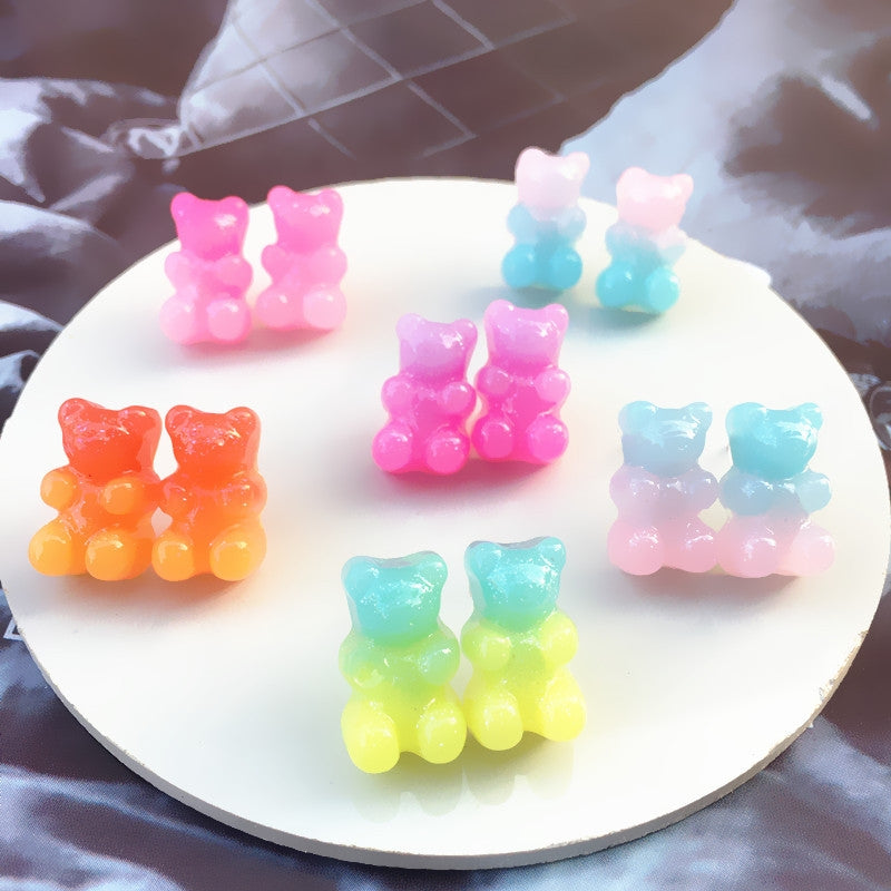 Gradient Candy Color Bear Stud Earrings - Cute and Playful Design