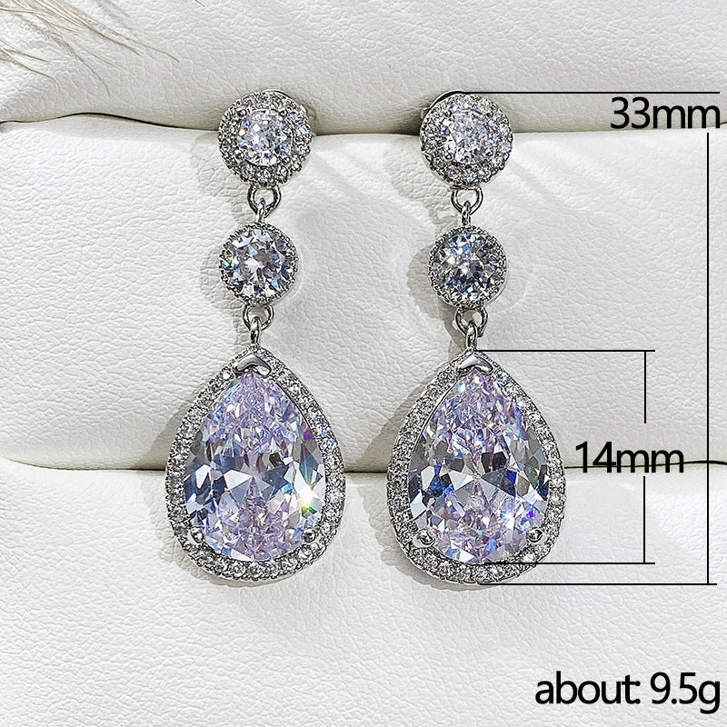 Elegant Bridal Teardrop Zircon Copper Earrings