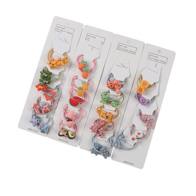 Cartoon Fruit Animal Kids Hair Tie Set - Korean Style Hair Scrunchies & Ponytail Accessories