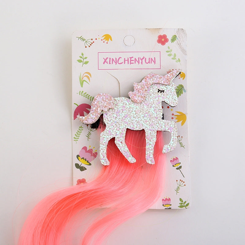 Children's Glitter White Horse Wig Hairpin - Japanese Style Party Headdress