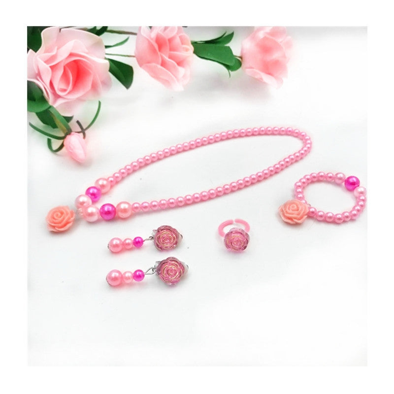 New Children's Necklace Bracelet Ring Earring Ear Clip Set Girl Birthday Toys