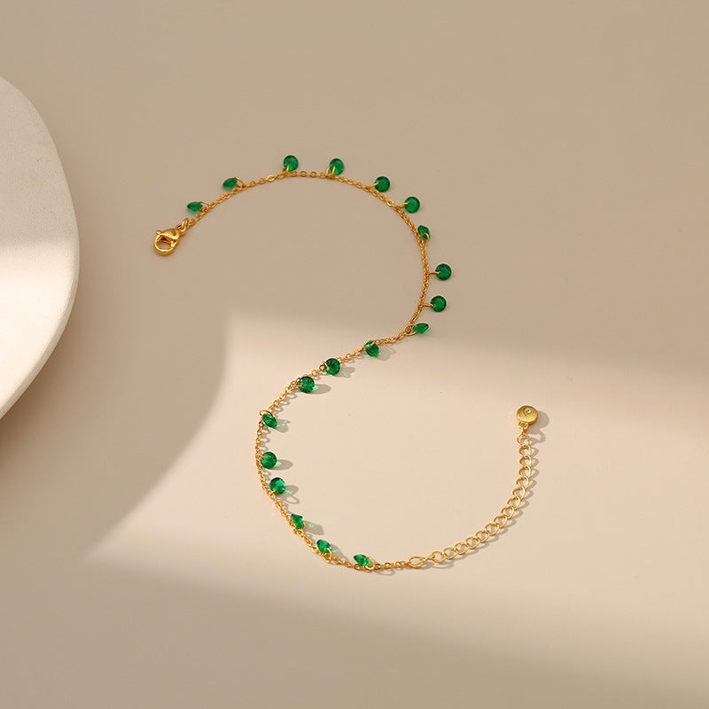 18k Gold Plated Green Zircon Anklet - French Summer Vacation Style