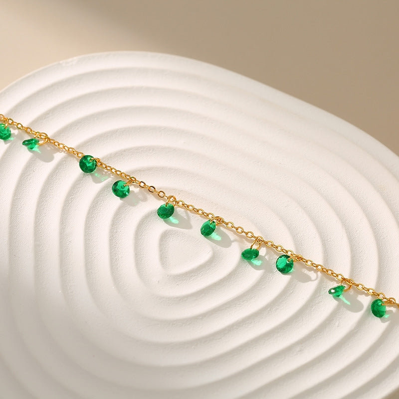 18k Gold Plated Green Zircon Anklet - French Summer Vacation Style