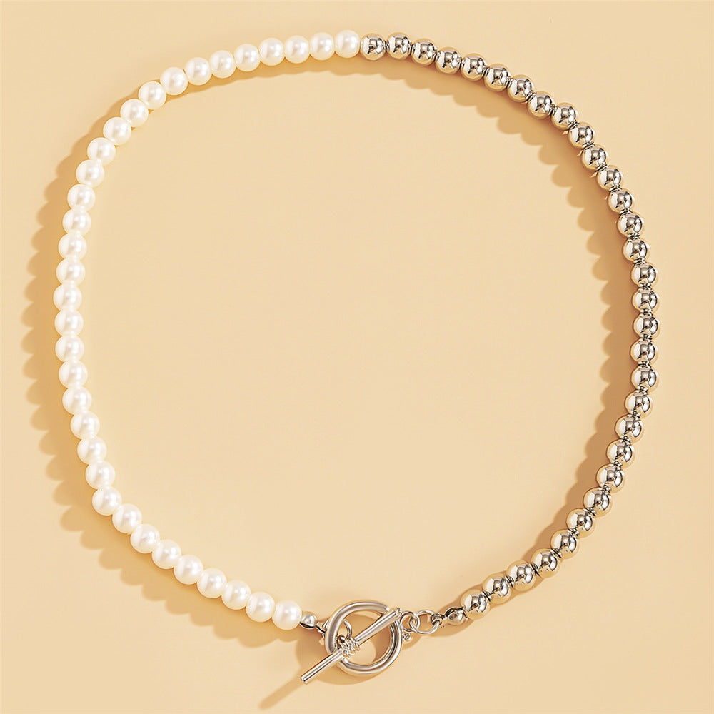 Creative Pearl Stitching OT Buckle Choker Necklace