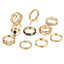 Creative Retro Hollow Zircon Black Joint Ring Set - 10 Pieces