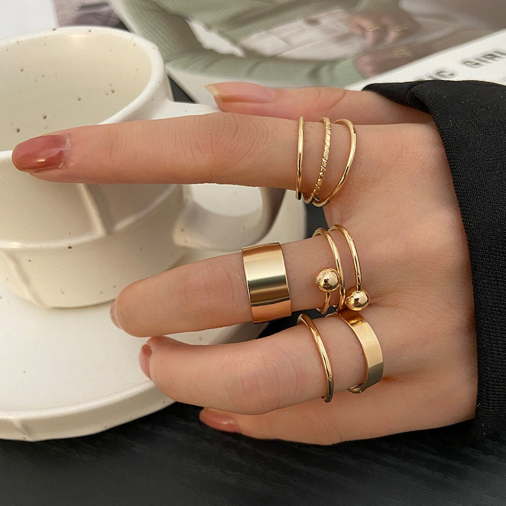 Gold Spiral Cross Ring Set - 5 Pieces Vintage Style