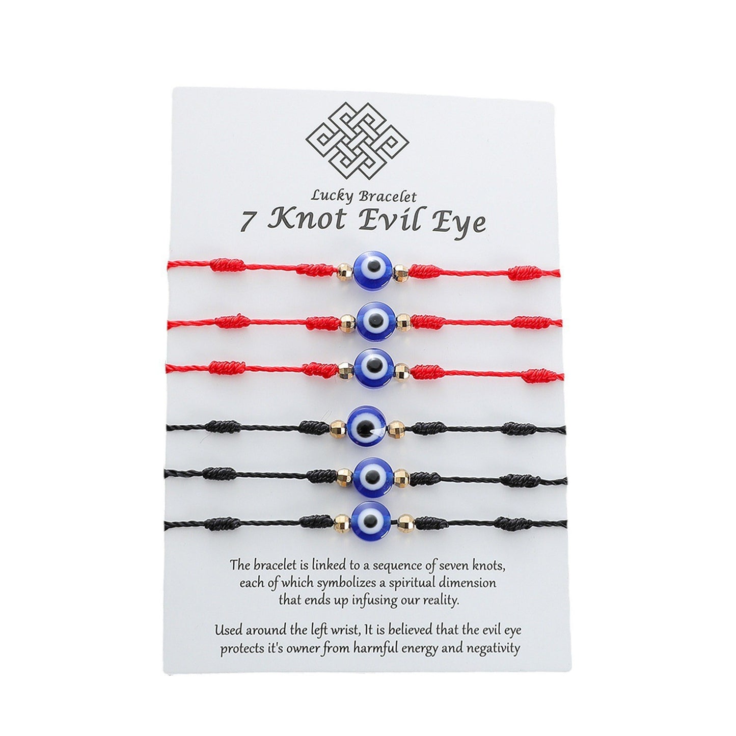 Demon Eye 7 Knot Lucky Red String Bracelet Set - 6 Pieces