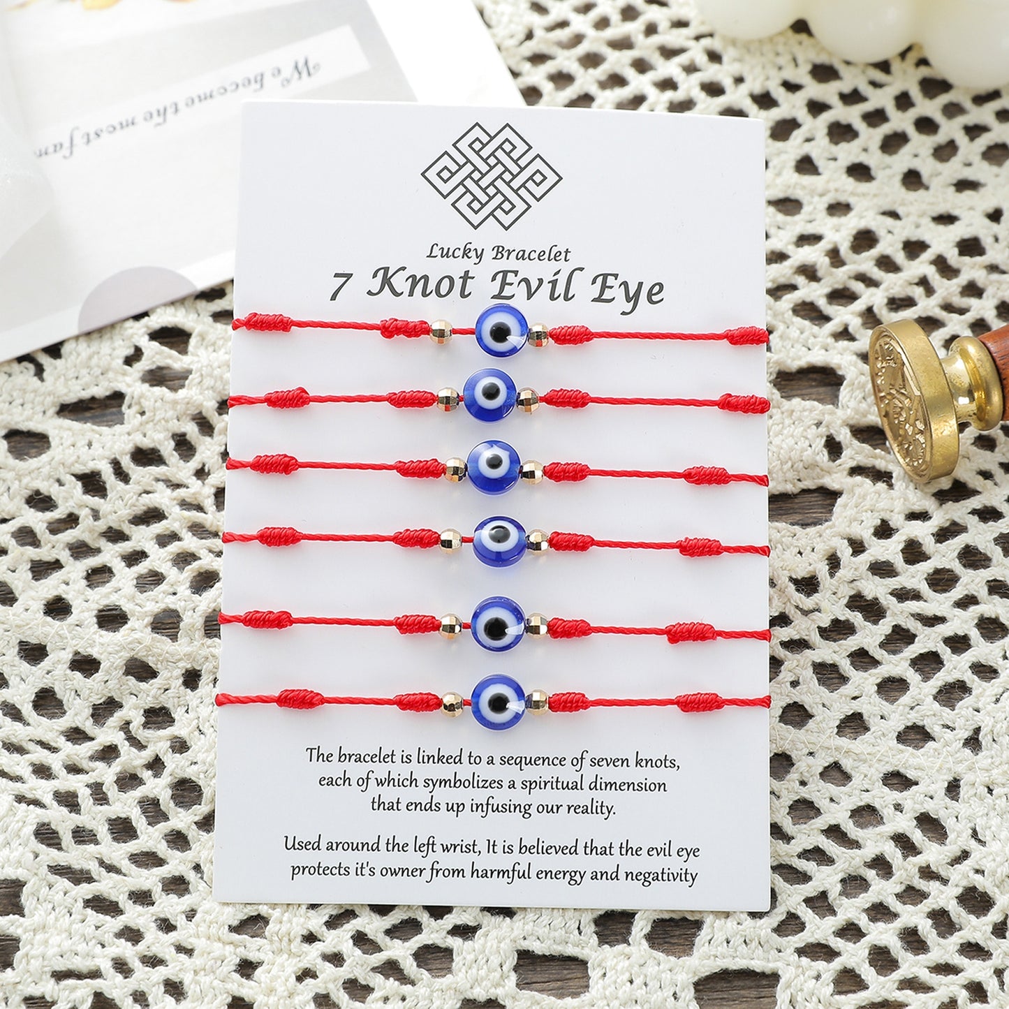 Demon Eye 7 Knot Lucky Red String Bracelet Set - 6 Pieces