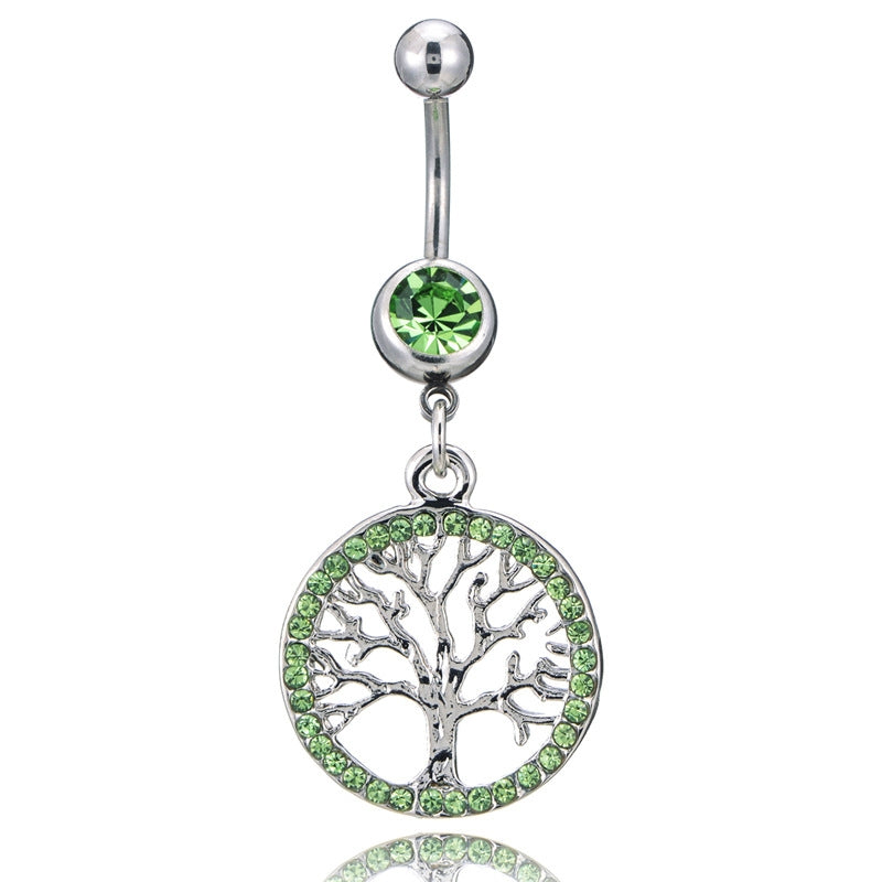 Diamond-Encrusted Lucky Tree Surgical Steel Navel Ring