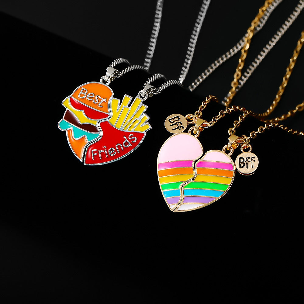 Rainbow Heart-Shaped Pendant Necklace Set for Friends and Couples