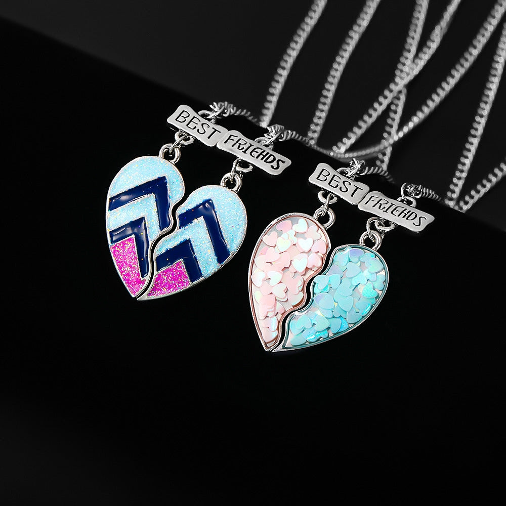 Rainbow Heart-Shaped Pendant Necklace Set for Friends and Couples