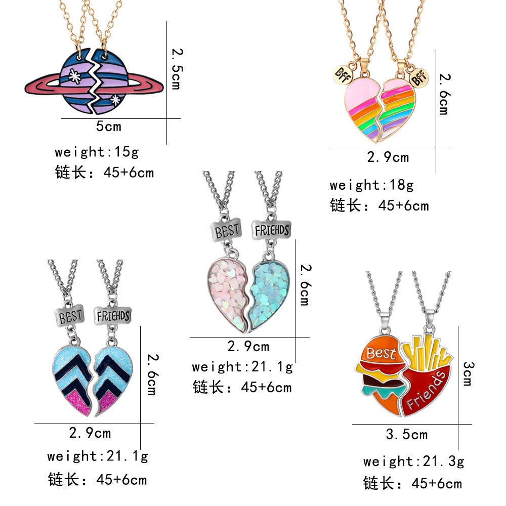 Rainbow Heart-Shaped Pendant Necklace Set for Friends and Couples